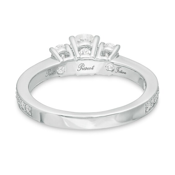 1-1/2 CT. T.w. Certified Oval Lab-Grown Diamond Lined Past Present FutureÂ® Engagement Ring in 14K White Gold (G/Si2)