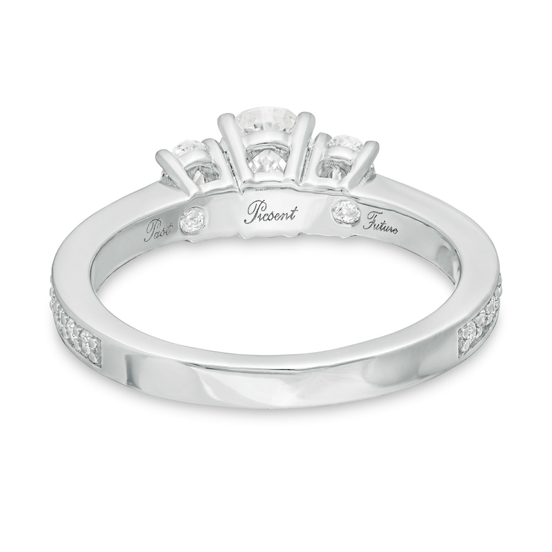Main Image 4 of 1-1/2 CT. T.W. Certified Oval Lab-Grown Diamond Lined Past Present Future® Engagement Ring in 14K White Gold (G/SI2)