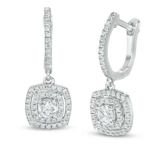 1 CT. T.w. Certified Lab-Grown Diamond Double Cushion Frame Drop Earrings in 14K White Gold (F/Si2)
