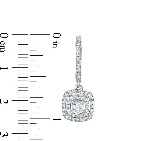 1 CT. T.w. Certified Lab-Grown Diamond Double Cushion Frame Drop Earrings in 14K White Gold (F/Si2)