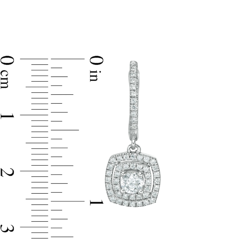 Main Image 3 of 1 CT. T.W. Lab-Grown Diamond Double Cushion Frame Drop Earrings in 14K White Gold (F/SI2)