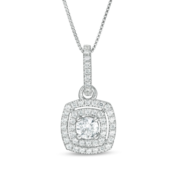 1/2 CT. T.w. Certified Lab-Grown Diamond Double Cushion Frame Pendant in 14K White Gold (F/Si2)