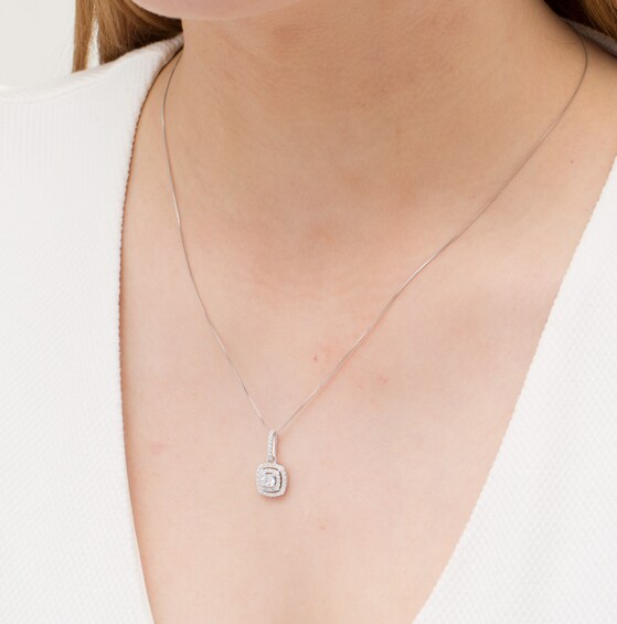 1/2 CT. T.w. Certified Lab-Grown Diamond Double Cushion Frame Pendant in 14K White Gold (F/Si2)