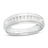 Thumbnail Image 0 of Men's 1/4 CT. T.W. Diamond Satin Wedding Band in 10K White Gold