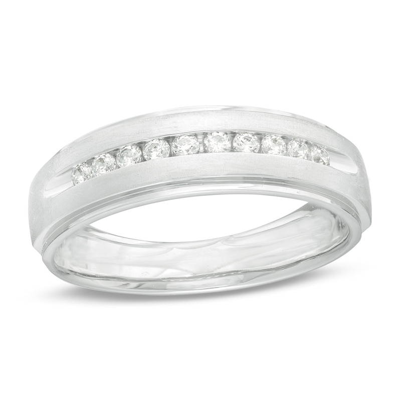 Men's 1/4 CT. T.W. Diamond Satin Wedding Band in 10K White Gold