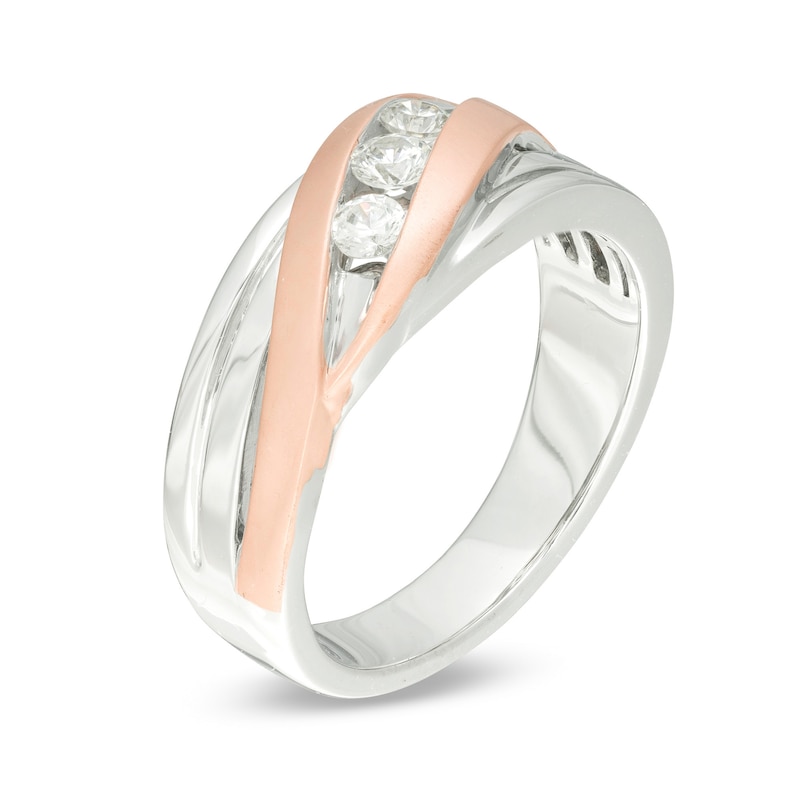 Main Image 3 of 1/3 CT. T.W. Diamond Three Stone Bypass Wedding Band in 10K Two-Tone Gold
