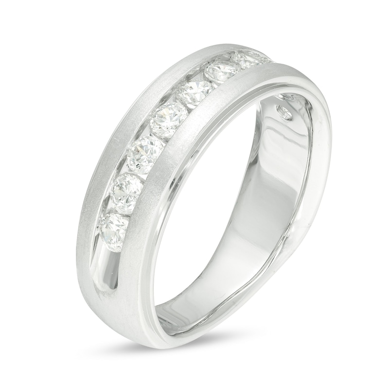 Main Image 3 of 1 CT. T.W. Diamond Satin Wedding Band in 10K White Gold