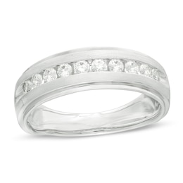 1/2 CT. T.W. Diamond Satin Wedding Band in 10K White Gold