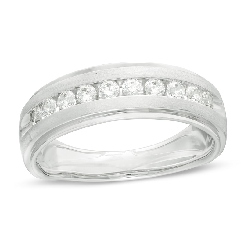 Main Image 1 of 1/2 CT. T.W. Diamond Satin Wedding Band in 10K White Gold