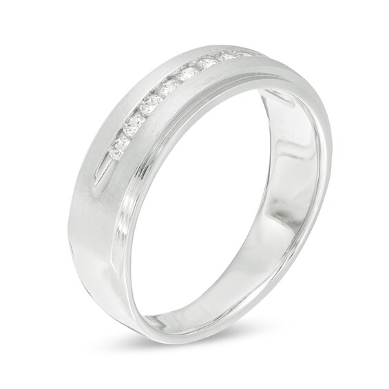 Men's 1/2 CT. T.W. Diamond Satin Wedding Band in 10K Whit Men's 1/2 CT. T.W. Diamond Satin Wedding Band in 10K White Gold