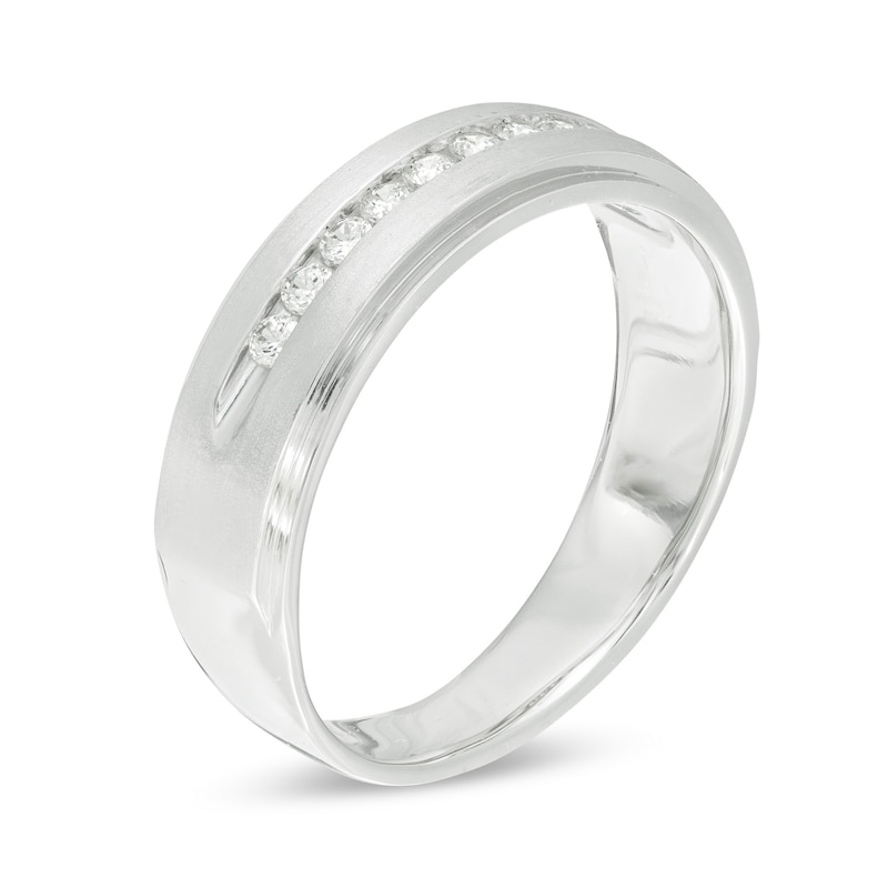 Main Image 3 of 1/2 CT. T.W. Diamond Satin Wedding Band in 10K White Gold