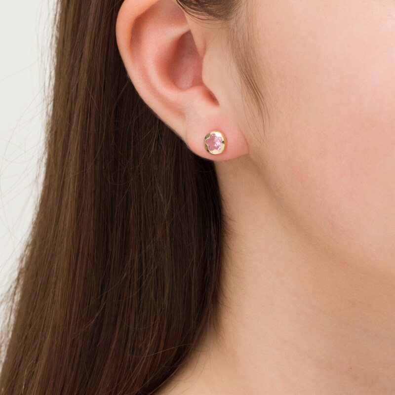 Main Image 2 of Child's 6.0mm Pink Cubic Zirconia Solitaire Flower Stud Earrings in 14K Gold