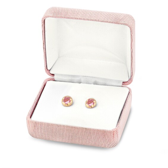 Child's 6.0mm Pink Cubic Zirconia Solitaire Flower Stud Earrings in 14K Gold