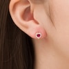 Thumbnail Image 1 of Child's 4.0mm Heart-Shaped Lab-Created Ruby and Cubic Zirconia Frame Heart Stud Earrings in 14K Gold