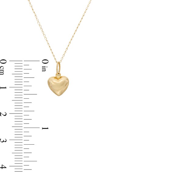 Child's Puffed Heart Pendant in 14K Gold - 13"