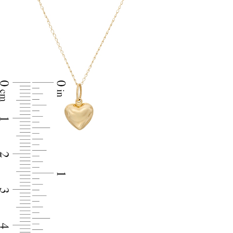 Child's Puffed Heart Pendant in 14K Gold - 13"