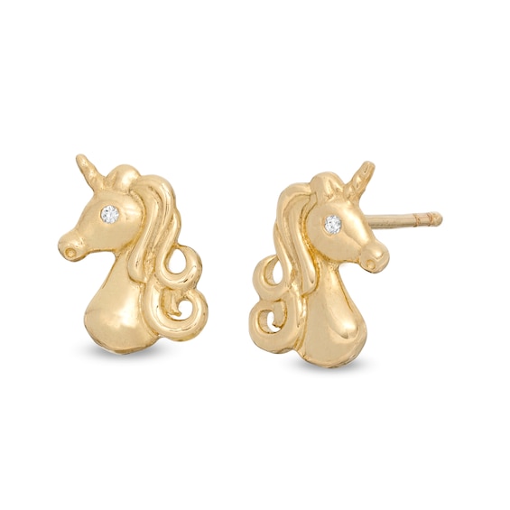 Child's Cubic Zirconia Mini Unicorn Stud Earrings in 14K Gold