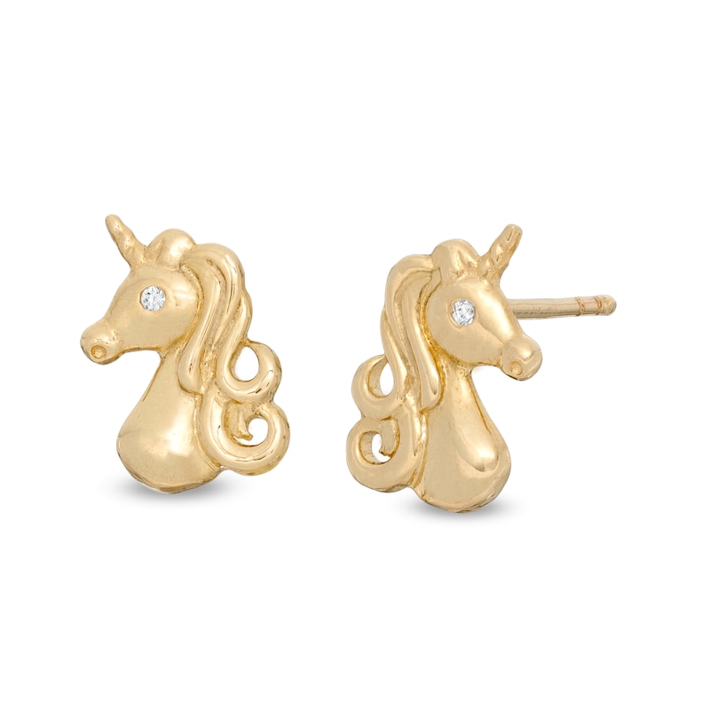 Main Image 1 of Child's Cubic Zirconia Mini Unicorn Stud Earrings in 14K Gold