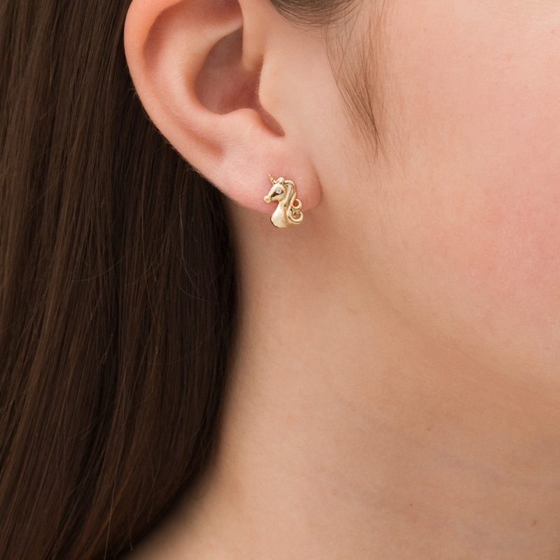 Main Image 2 of Child's Cubic Zirconia Mini Unicorn Stud Earrings in 14K Gold
