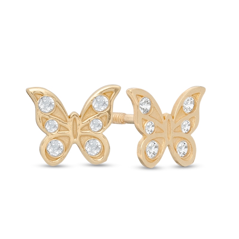 Child's Cubic Zirconia Butterfly Stud Earrings in 14K Gold