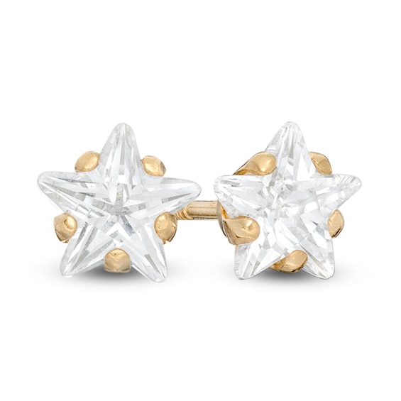 Child's 6.0mm Star-Shaped Cubic Zirconia Solitaire Stud Earrings in 14K Gold