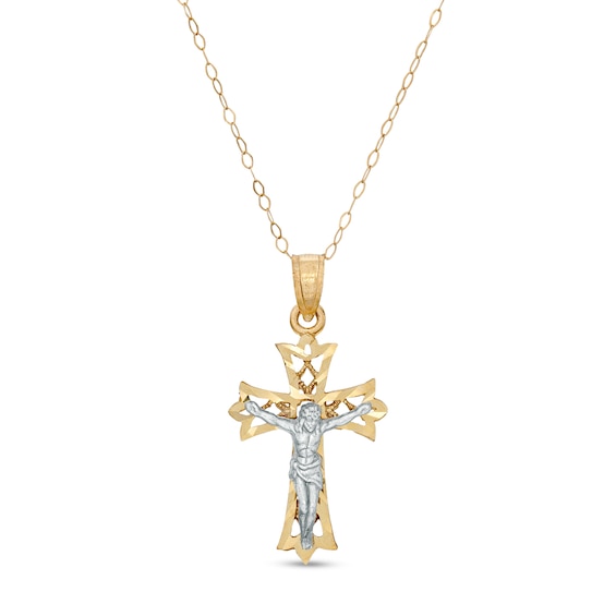 Child's Crucifix Pendant in 14K Two-Tone Gold - 13"