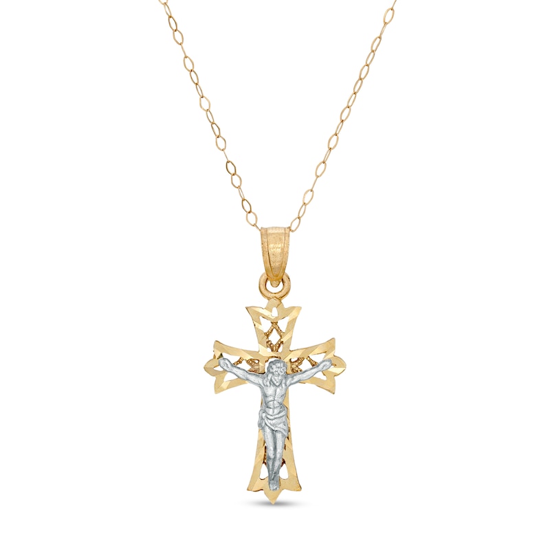 Main Image 1 of Child's Crucifix Pendant in 14K Two-Tone Gold - 13"