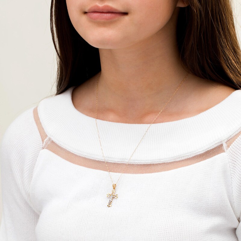 Main Image 2 of Child's Crucifix Pendant in 14K Two-Tone Gold - 13"