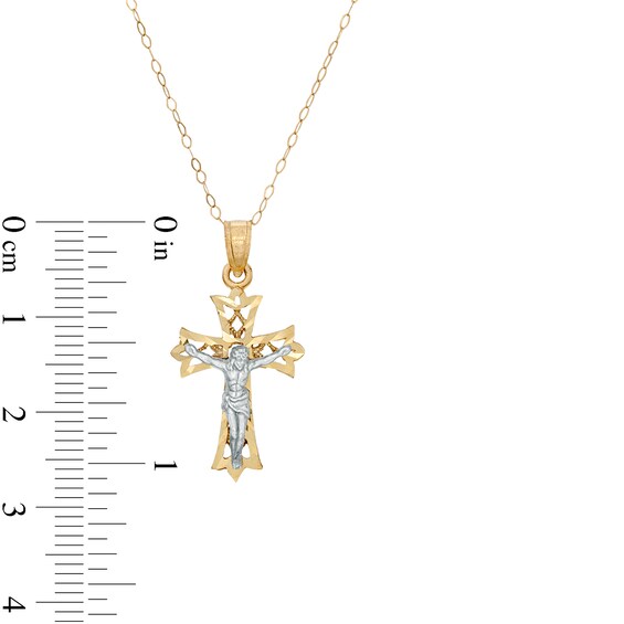 Child's Crucifix Pendant in 14K Two-Tone Gold - 13"