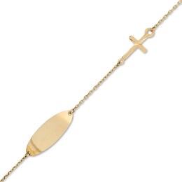 Child's Oval ID and Cross Bracelet in 14K Gold - 6&quot;