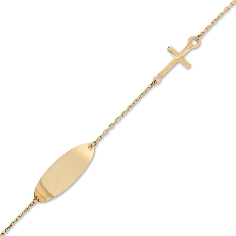 Main Image 1 of Child's Oval ID and Cross Bracelet in 14K Gold - 6"