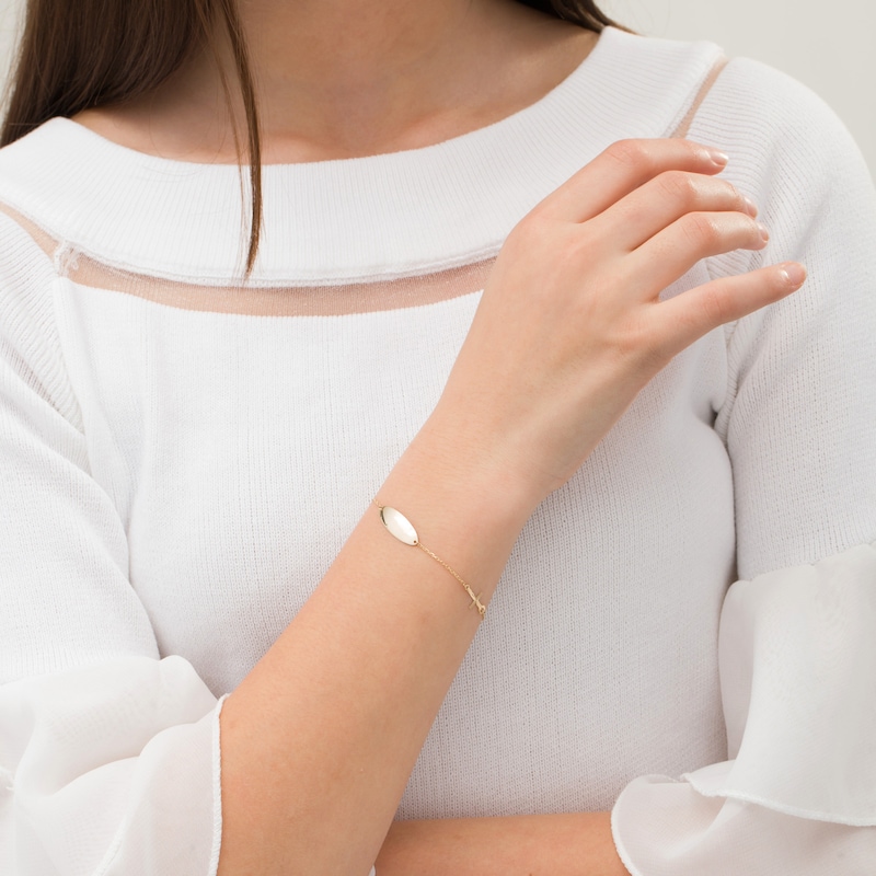 Main Image 2 of Child's Oval ID and Cross Bracelet in 14K Gold - 6"