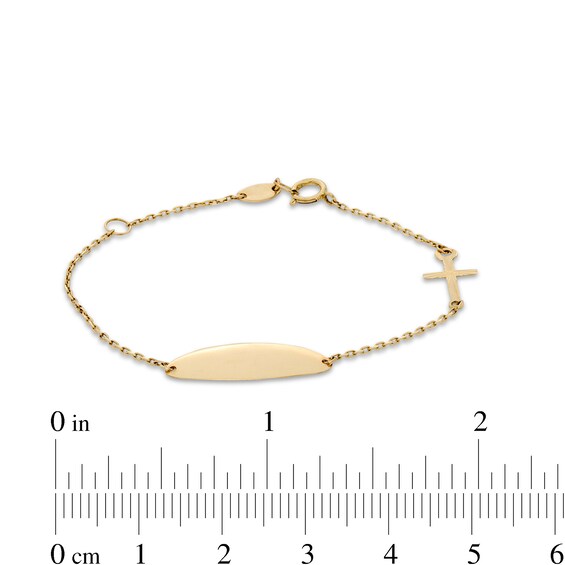 Child's Oval ID and Cross Bracelet in 14K Gold - 6"