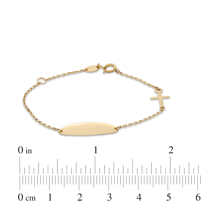 Main Image 3 of Child's Oval ID and Cross Bracelet in 14K Gold - 6"
