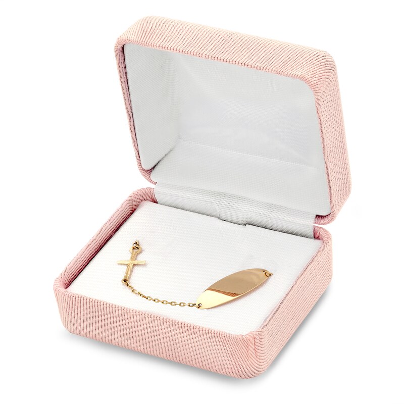 Main Image 4 of Child's Oval ID and Cross Bracelet in 14K Gold - 6"
