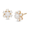 Thumbnail Image 1 of Child's 3.75-4.0mm Freshwater Cultured Pearl and Cubic Zirconia Flower Frame Stud Earrings in 14K Gold