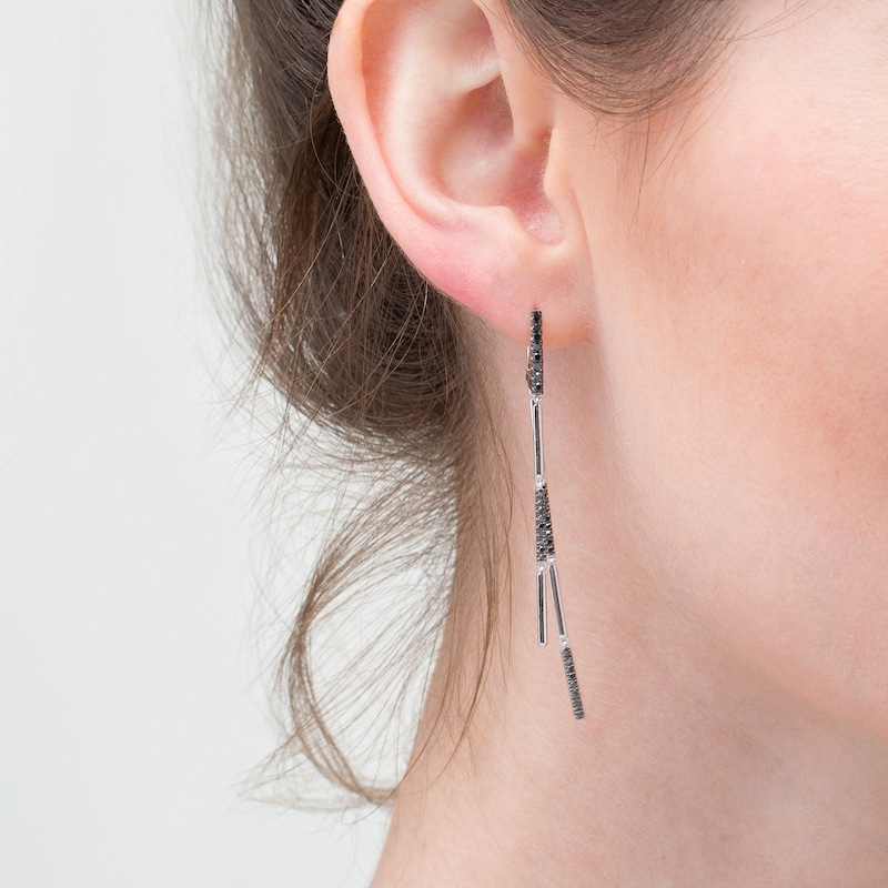 Main Image 2 of Vera Wang Love Collection 1/3 CT. T.W. Black Diamond Linear Drop Earrings in Sterling Silver