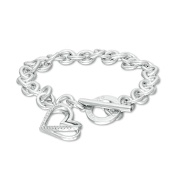 Zales 1/5 Ct. T.W. Diamond Heart Assorted Charm Bracelet in Sterling Silver