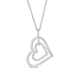 Vera Wang Love Collection 1/8 CT. T.W. Diamond Tilted Double Heart Outline Pendant in Sterling Silver - 19&quot;
