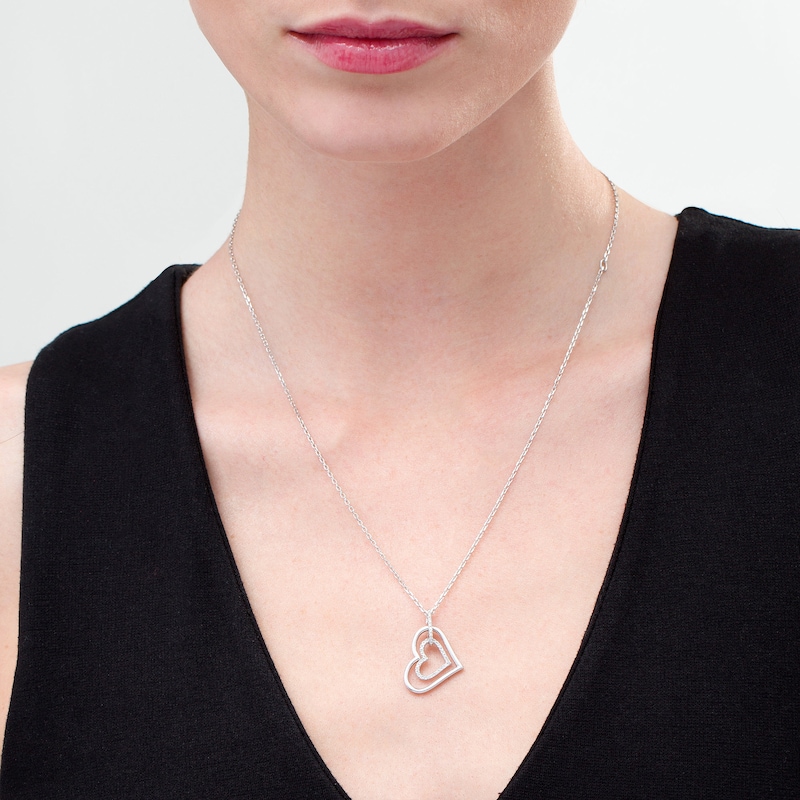 Main Image 2 of Vera Wang Love Collection 1/8 CT. T.W. Diamond Tilted Double Heart Outline Pendant in Sterling Silver - 19"