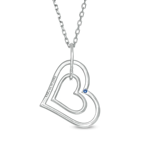 Vera Wang Love Collection 1/8 CT. T.w. Diamond Tilted Double Heart Outline Pendant in Sterling Silver - 19"