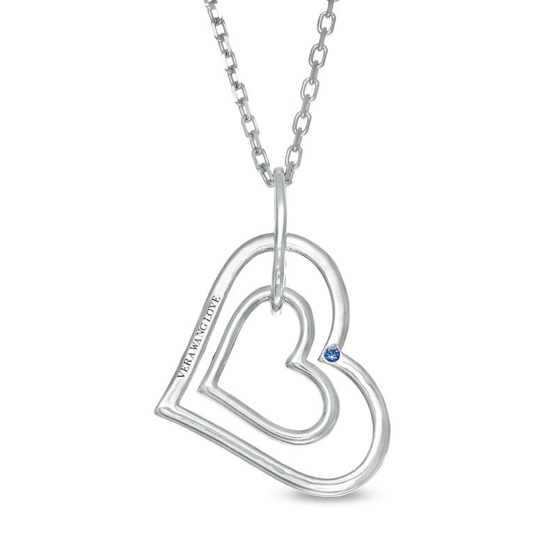 Vera Wang Love Collection 1/8 CT. T.W. Diamond Tilted Double Heart Outline Pendant in Sterling Silver - 19"