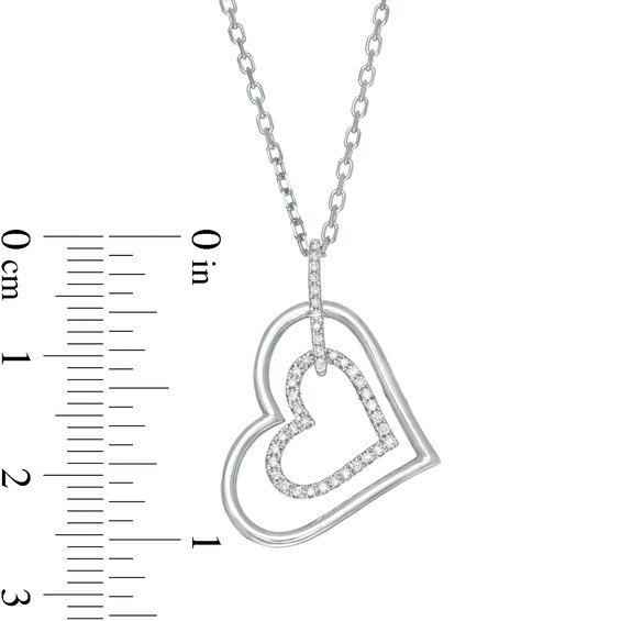 Vera Wang Love Collection 1/8 CT. T.w. Diamond Tilted Double Heart Outline Pendant in Sterling Silver - 19"
