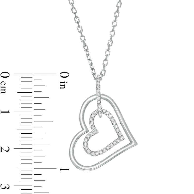 Vera Wang Love Collection 1/8 CT. T.W. Diamond Tilted Double Heart Outline Pendant in Sterling Silver - 19"