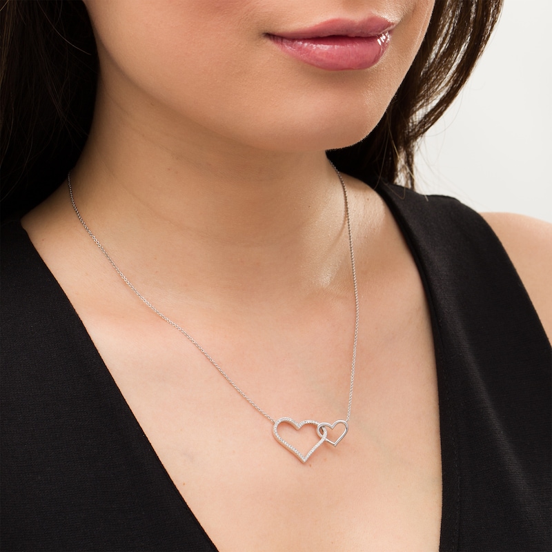 Main Image 2 of Vera Wang Love Collection 1/6 CT. T.W. Diamond Interlocking Double Heart Necklace in Sterling Silver - 19"