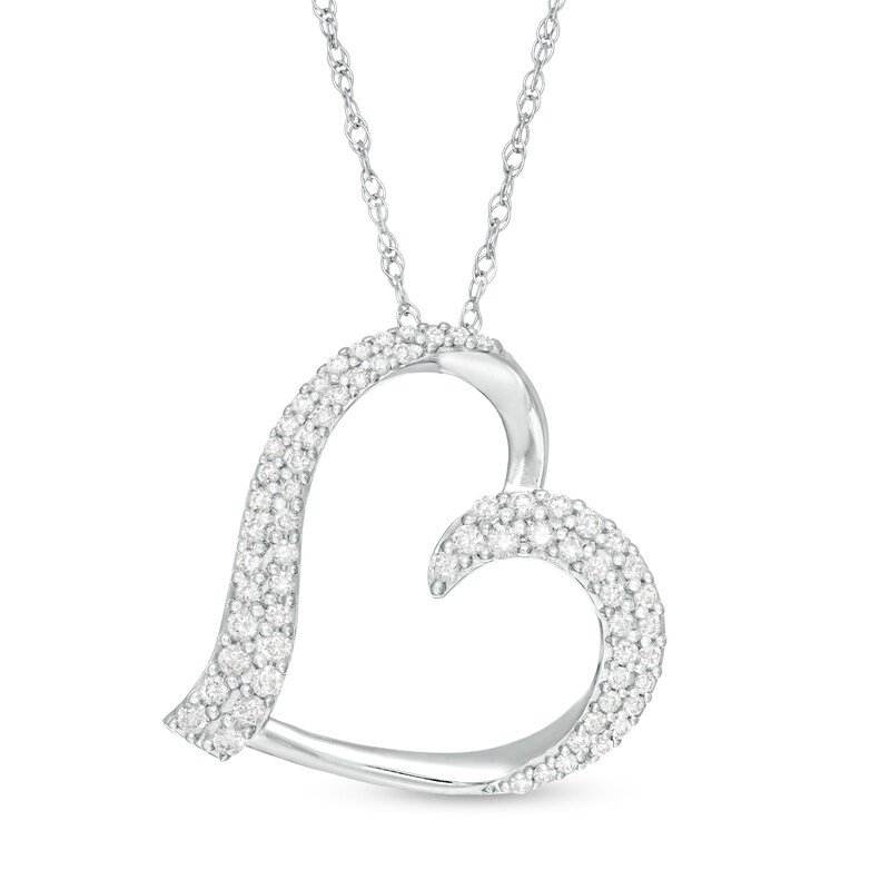 Main Image 1 of 1/2 CT. T.W. Diamond Tilted Heart Pendant in Sterling Silver