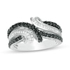 1 CT. T.W. Enhanced Black and White Diamond Bypass Loop Ring in 10K White Gold