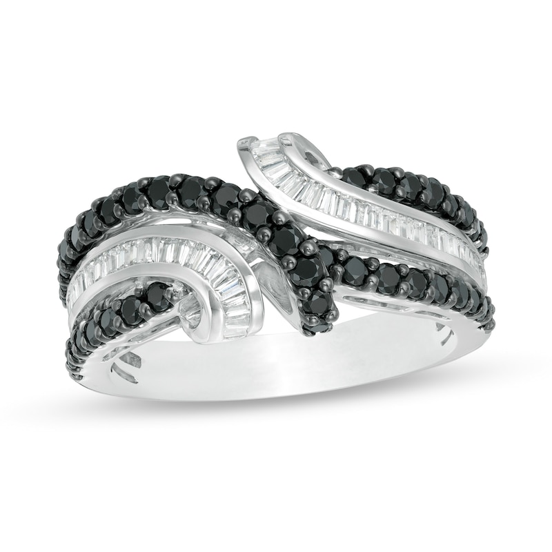 Main Image 1 of 1 CT. T.W. Enhanced Black and White Diamond Bypass Loop Ring in 10K White Gold