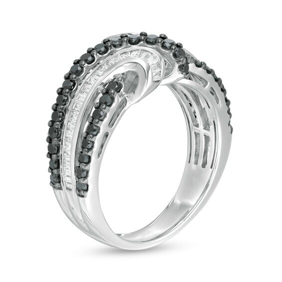 1 CT. T.w. Enhanced Black and White Diamond Bypass Loop Ring in 10K White Gold