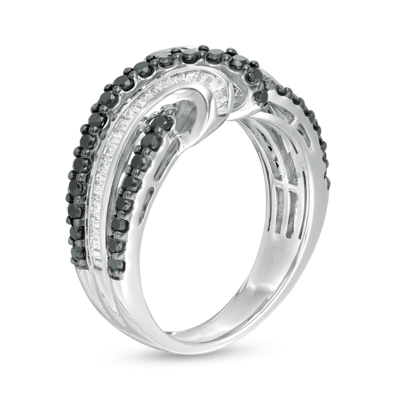 Main Image 3 of 1 CT. T.W. Enhanced Black and White Diamond Bypass Loop Ring in 10K White Gold